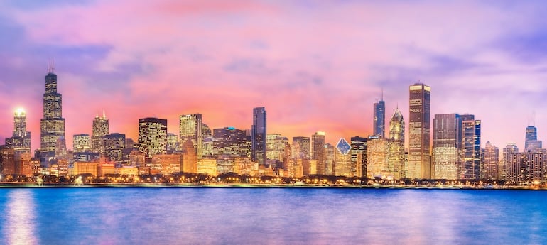 city skyline with industrial real estate properties in the distance